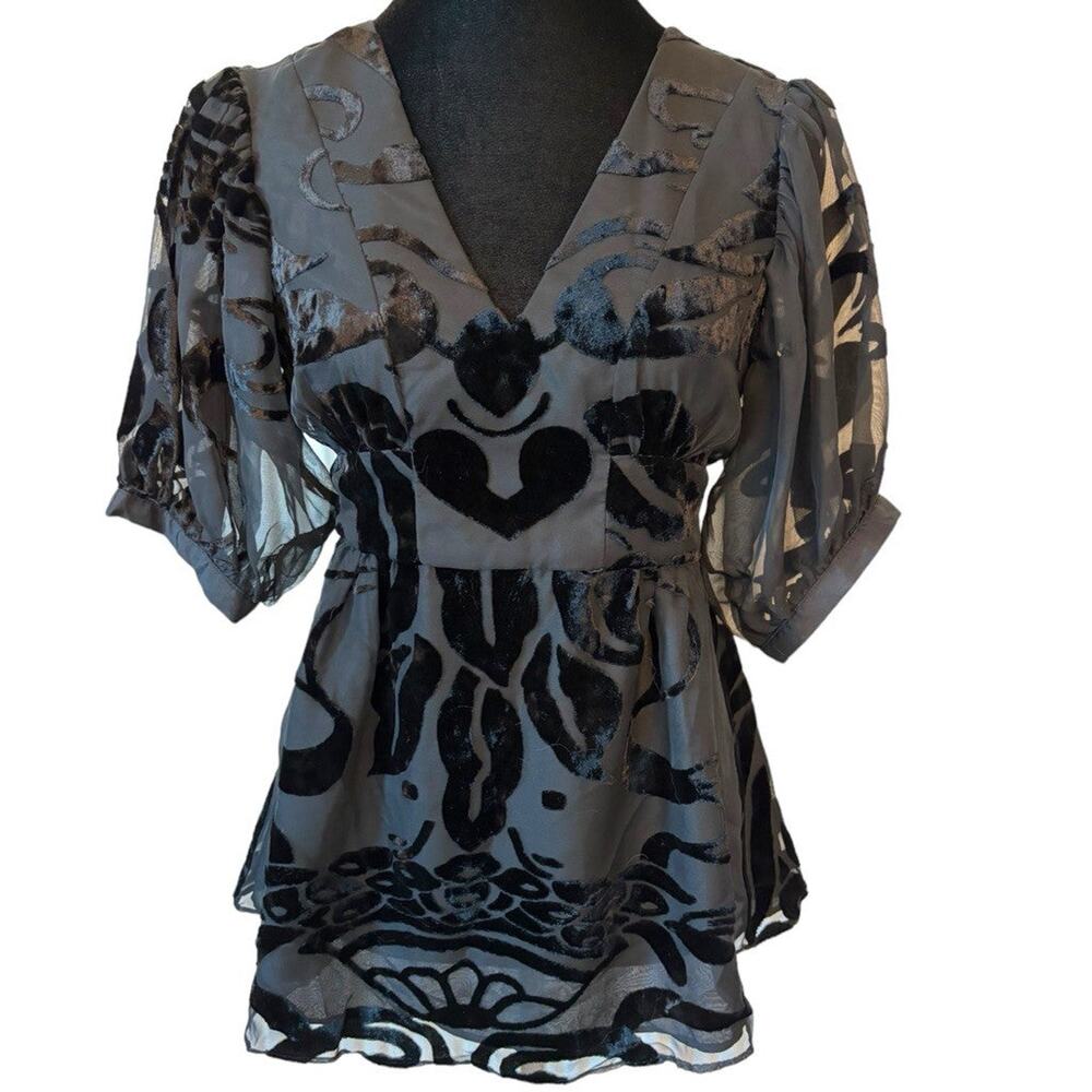 Christopher Deane Black Velvet Burnout Top in Black - S